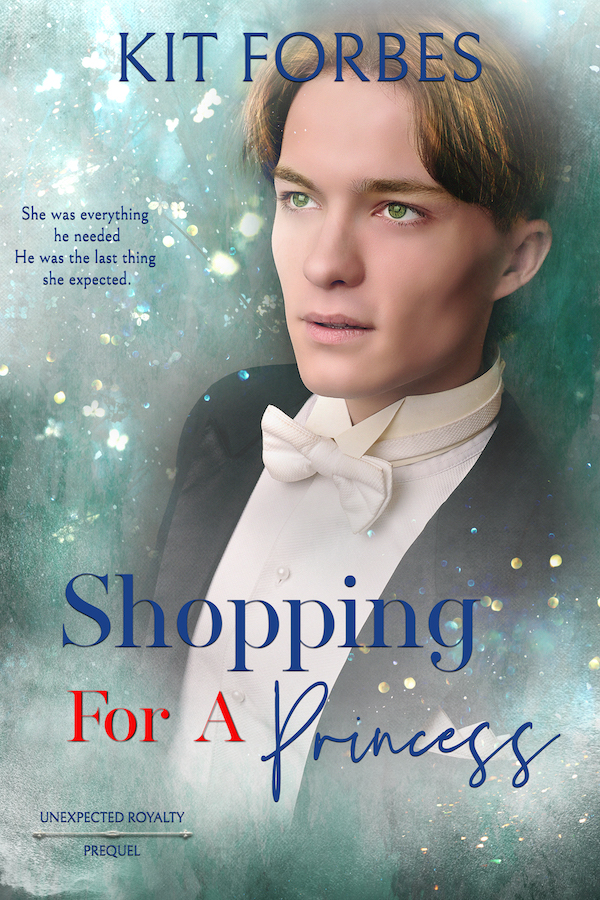 Cover of Shopping for a Princess, handsome young man in a tuxedo